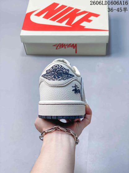 Jordan 1 Low Travis Scott x Stüssy-Style White Sneakers