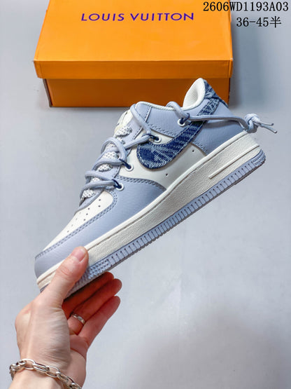 Nike Air Force 1 Low White and Gray Denim Sneakers