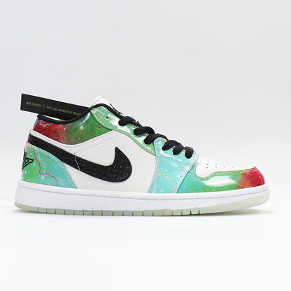 Opposite side profile showing the white upper, black laces and logo, and vivid multicolor overlays.