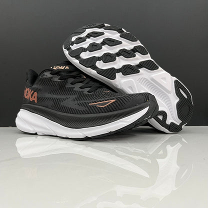 HOKA Clifton 9 Black and Gold Running Shoes
