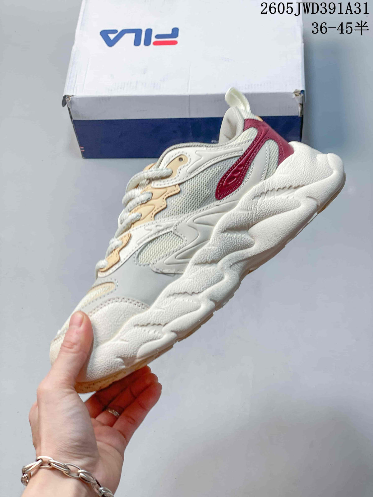 FILA Croissant 1S Low-Top Casual Sneakers, Ivory and Burgundy