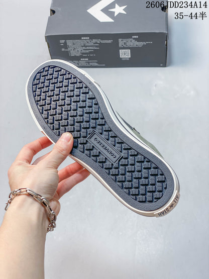 Converse Low-Top Lace-Up Sneakers in Olive and Navy
