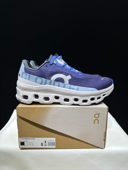 On Cloudmonster Running Shoes, Navy and White