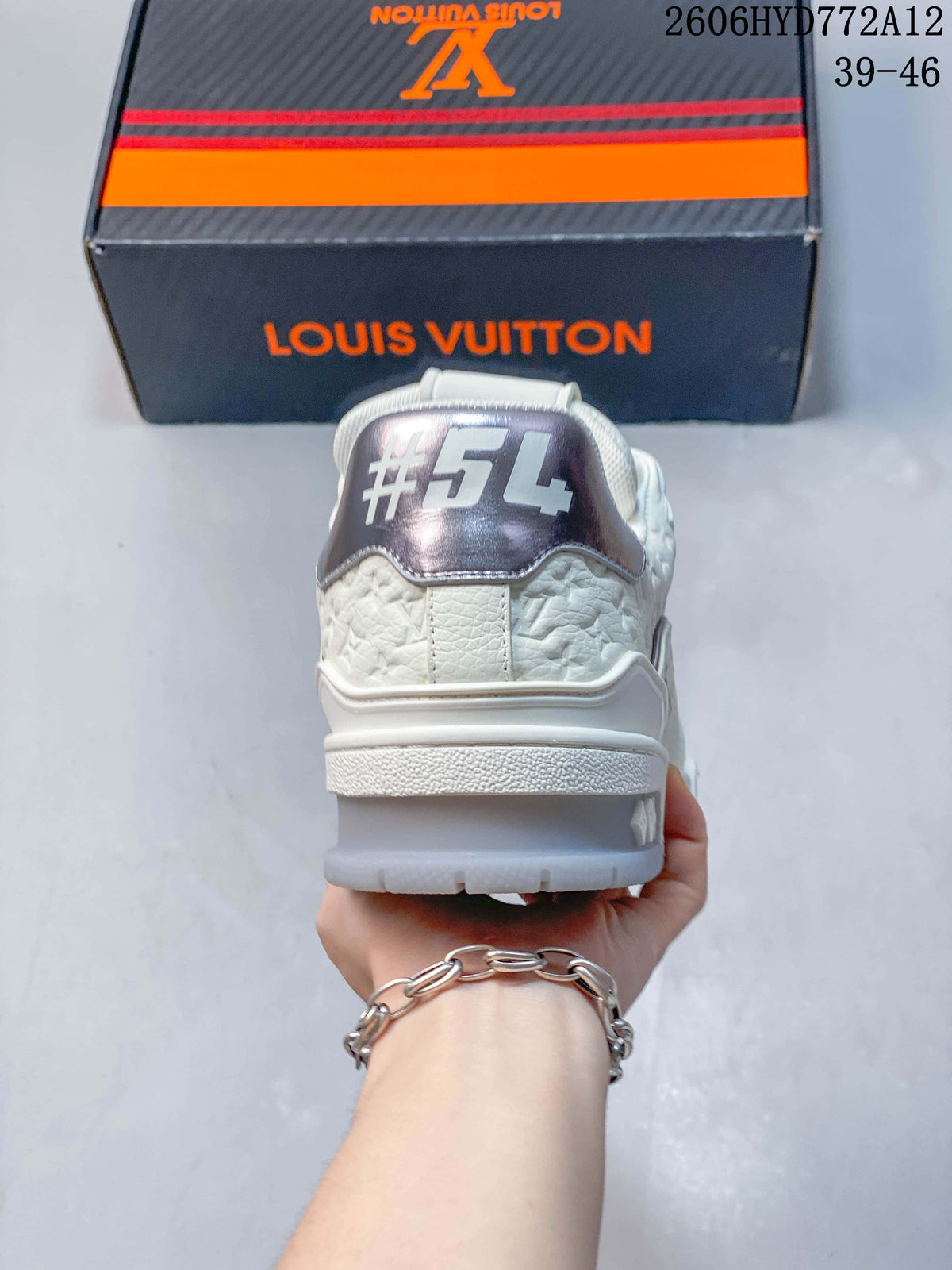 Louis Vuitton White Low-Top Sneakers with Silver Accents