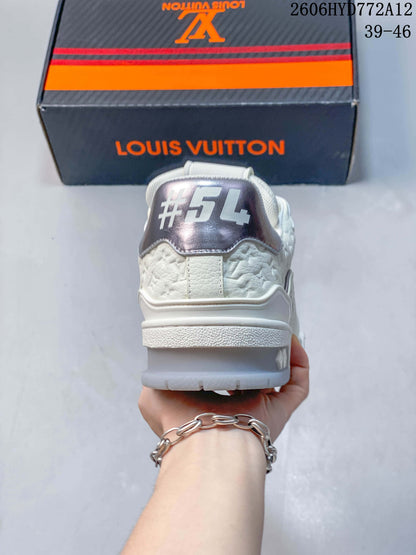 Louis Vuitton White Low-Top Sneakers with Silver Accents