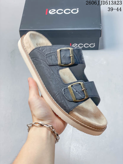 ECCO Two-Strap Slide Sandals in Slate Blue