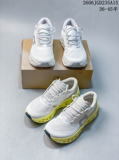 On Cloudmonster 3 Running Shoes, White with Yellow Sole