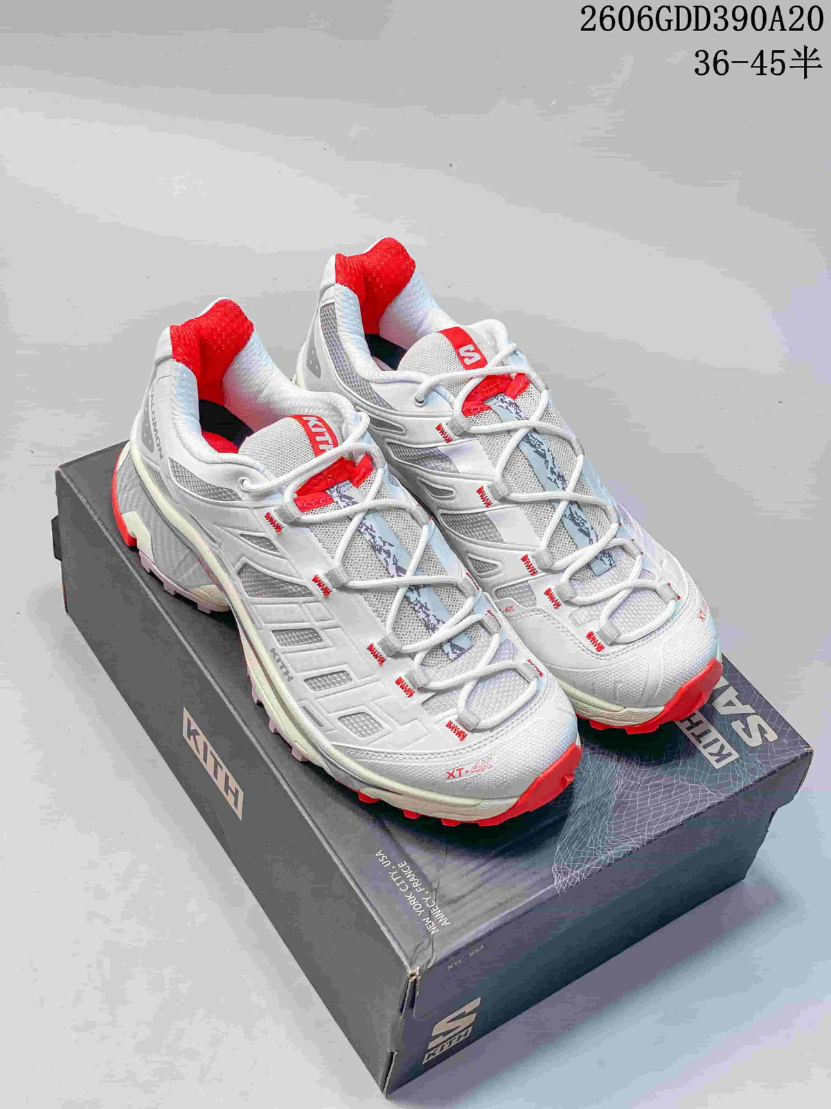 Salomon x Kith XT-4K Trail Running Shoes, White and Red