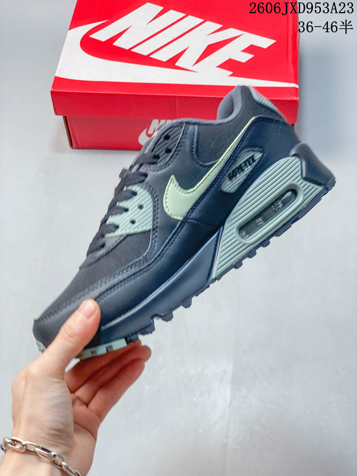Nike Air Max 90 Low-Top Sneakers in Charcoal and Mint