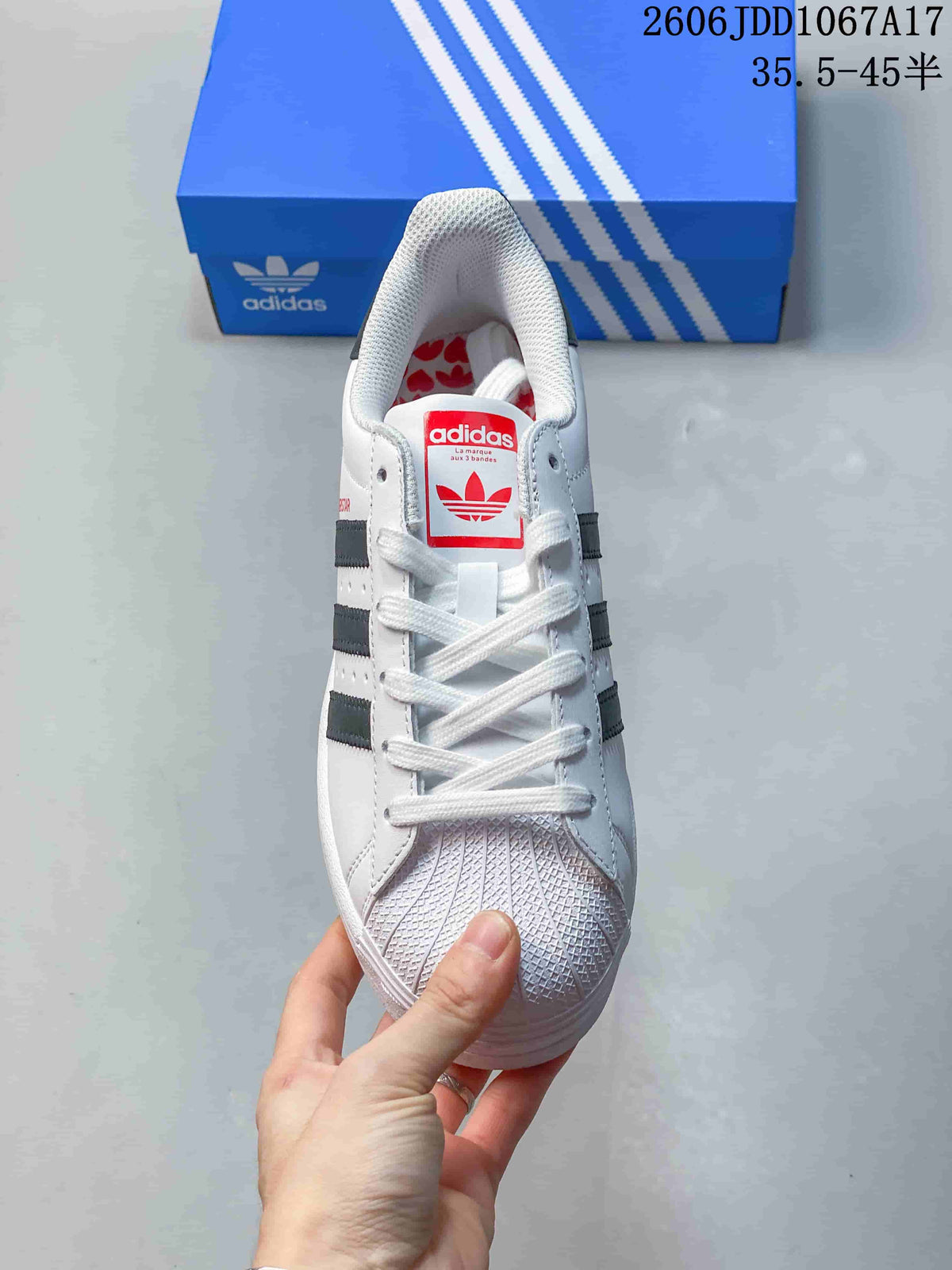 Adidas Superstar White Sneakers with Gray Stripes