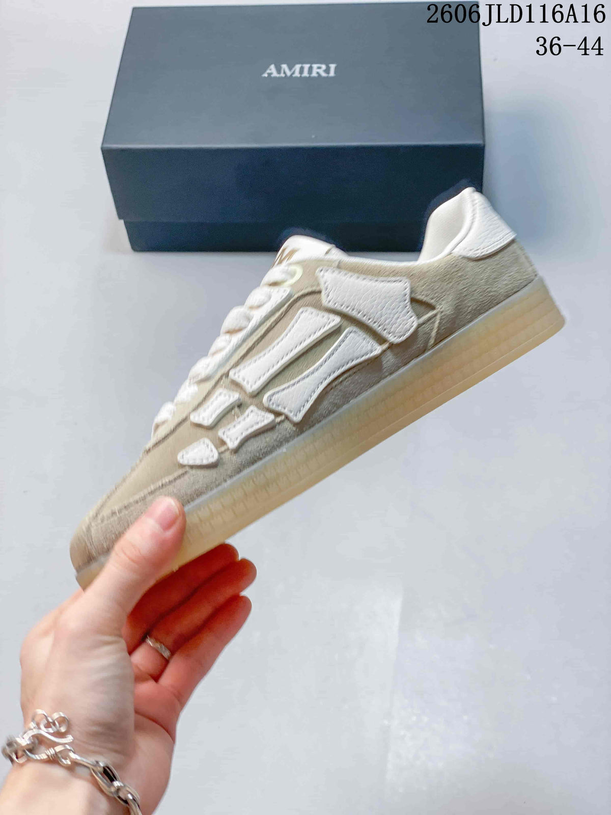 AMIRI Pacific Bones Low-Top Sneakers in Beige and White