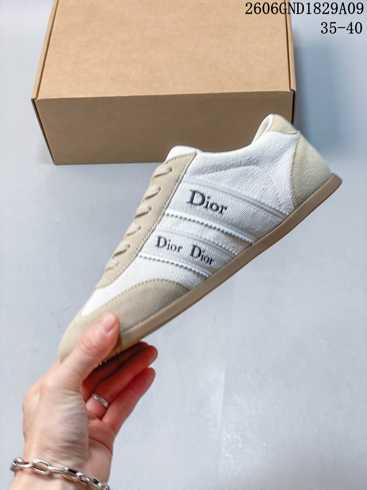 Dior Ribbon Low-Top Sneakers in Cream and Beige