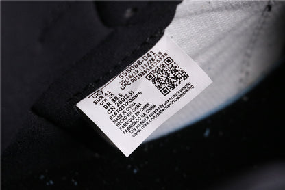 Close-up of a shoe label showing style code 555088-041 and EU 42.