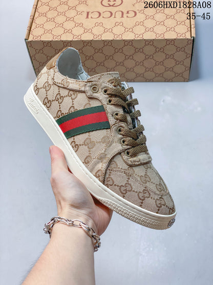 Gucci GG Canvas Low-Top Sneakers with Green-Red Stripe