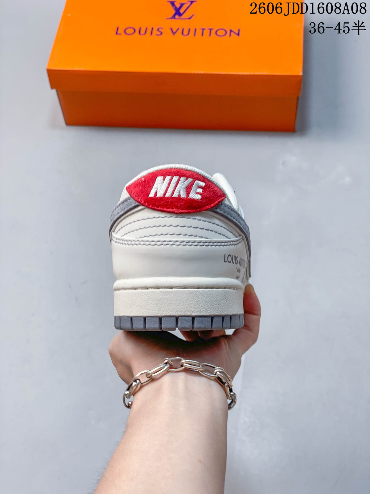 Nike SB Dunk Low LV Print Sneakers in Cream and Gray