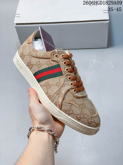 Gucci GG Pattern Low-Top Sneakers with Web Stripe