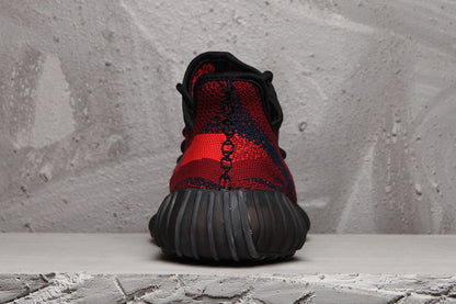 Yeezy 350 V2 Knit Sneakers in Red and Black