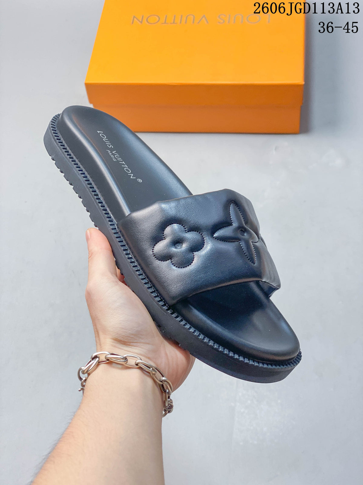 Louis Vuitton Embossed Floral Slide Sandals