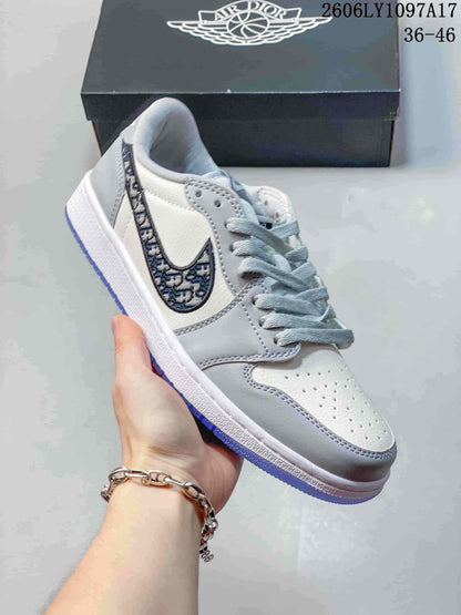 Air Jordan 1 Low Sneakers in White and Gray