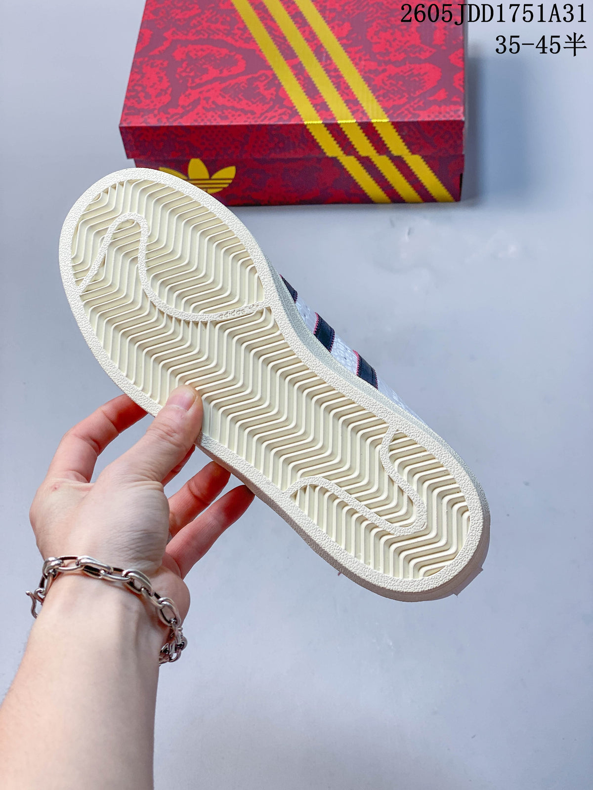 Adidas Superstar White Shell-Toe Sneakers with Red Accents