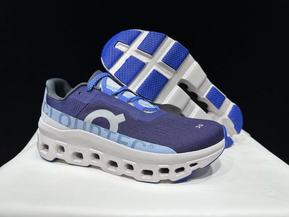 On Cloudmonster Running Shoes, Navy and White