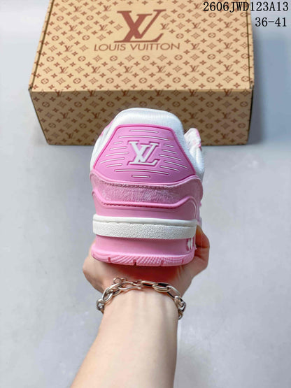 Louis Vuitton Trainer Low-Top Sneakers in Pink and White
