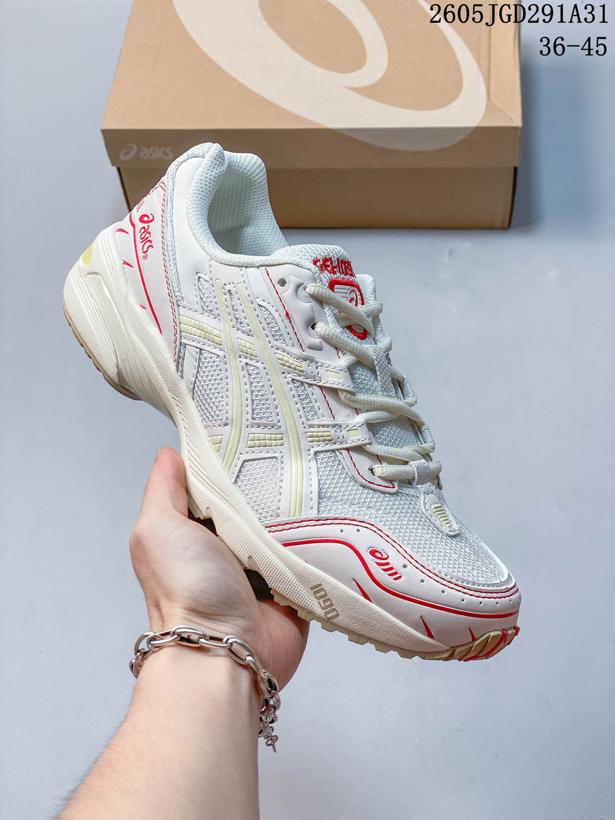 ASICS Unisex White and Red Mesh Sneakers