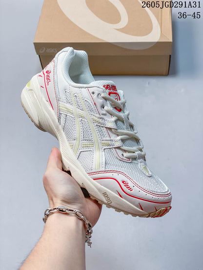 ASICS Unisex White and Red Mesh Sneakers