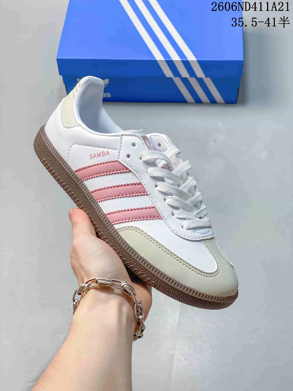 Adidas Samba Low-Top Sneakers in White and Pink