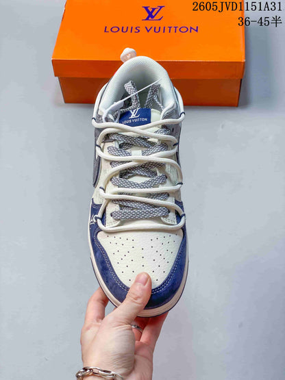Nike SB Dunk Low Sneakers in White, Gray and Navy