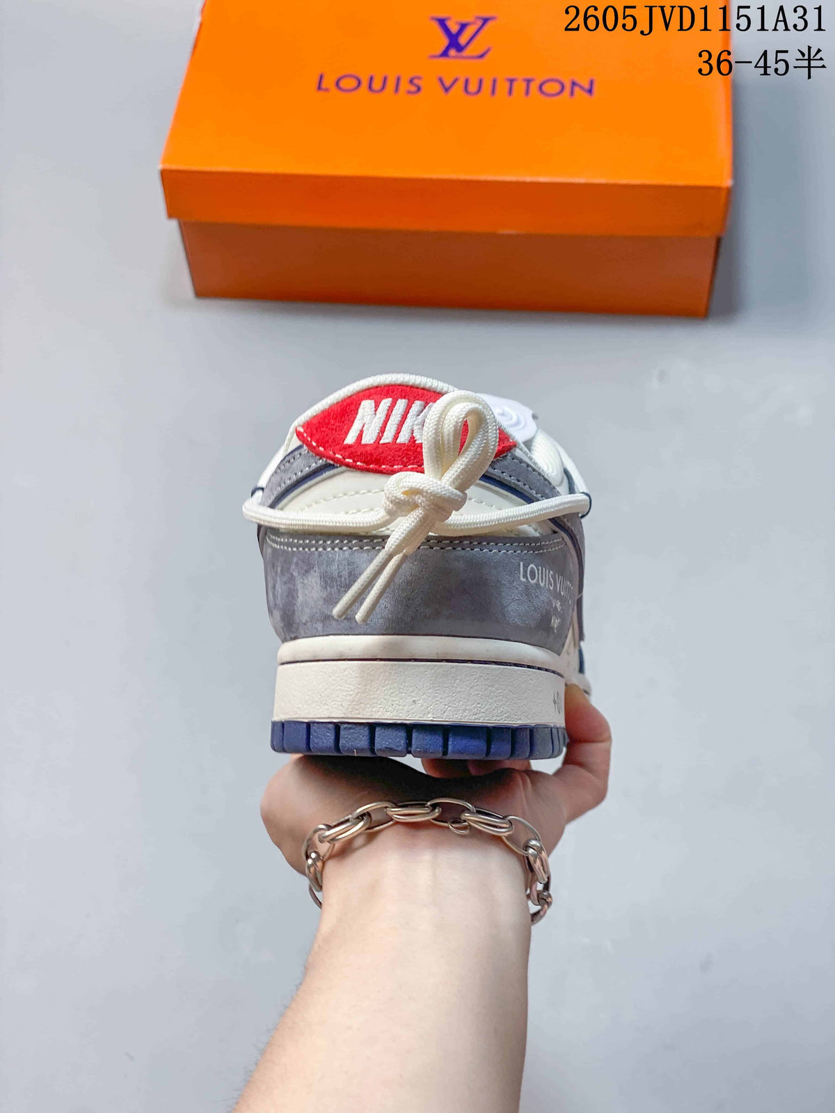 Nike SB Dunk Low Sneakers in White, Gray and Navy