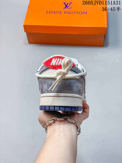 Nike SB Dunk Low Sneakers in White, Gray and Navy