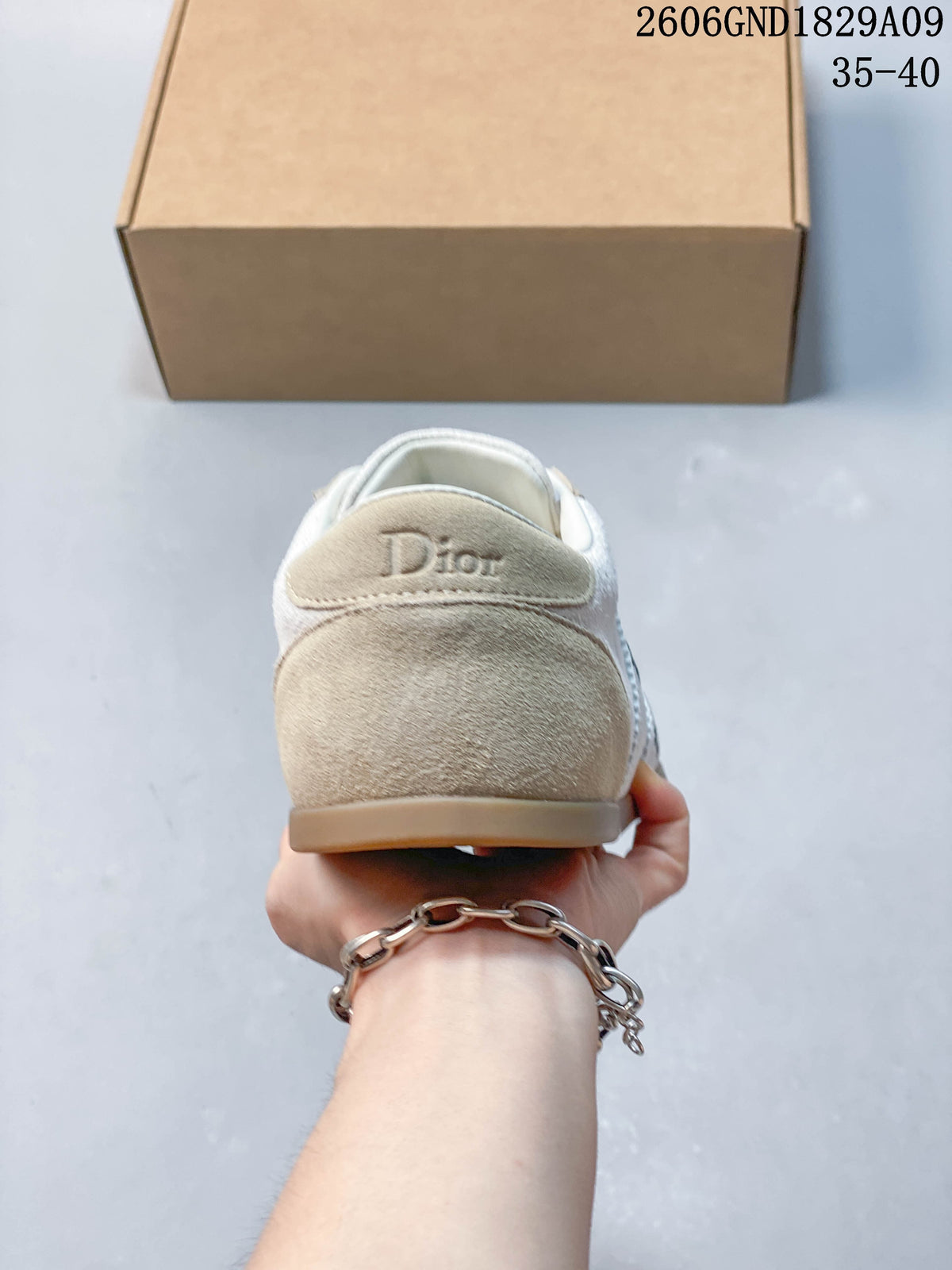 Dior Ribbon Low-Top Sneakers in Cream and Beige