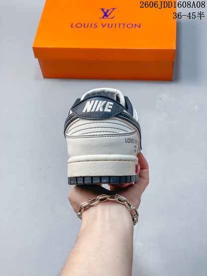 Nike SB Dunk Low Louis Vuitton Print Sneakers, Cream and Gray