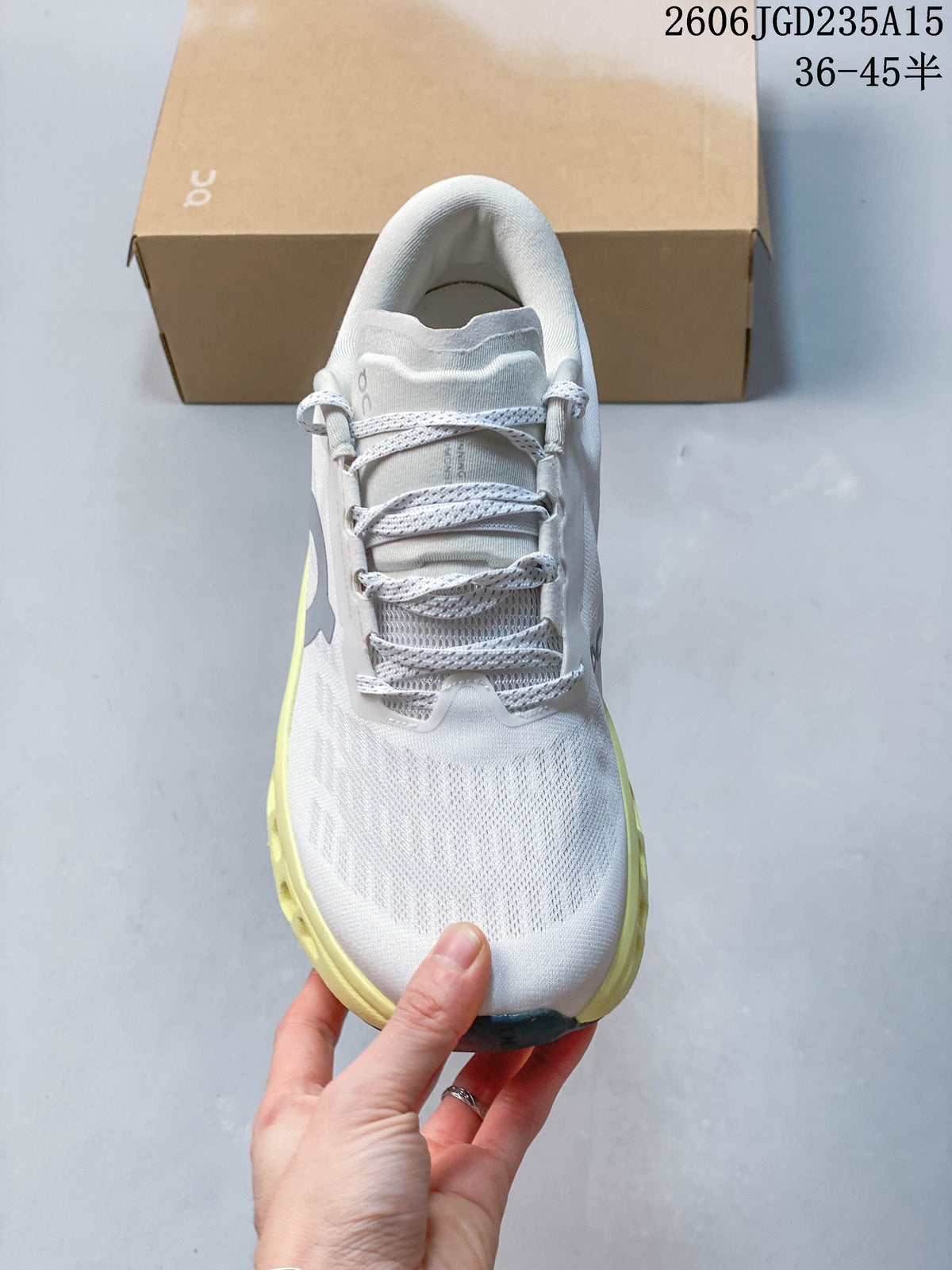 On Cloudmonster 3 Running Shoes, White and Volt Yellow