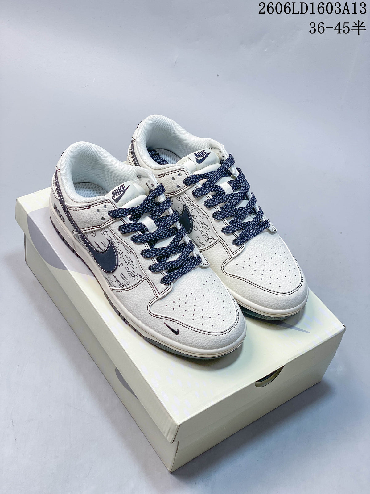 Nike Dunk Low Supreme-Style Sneakers in Cream and Navy