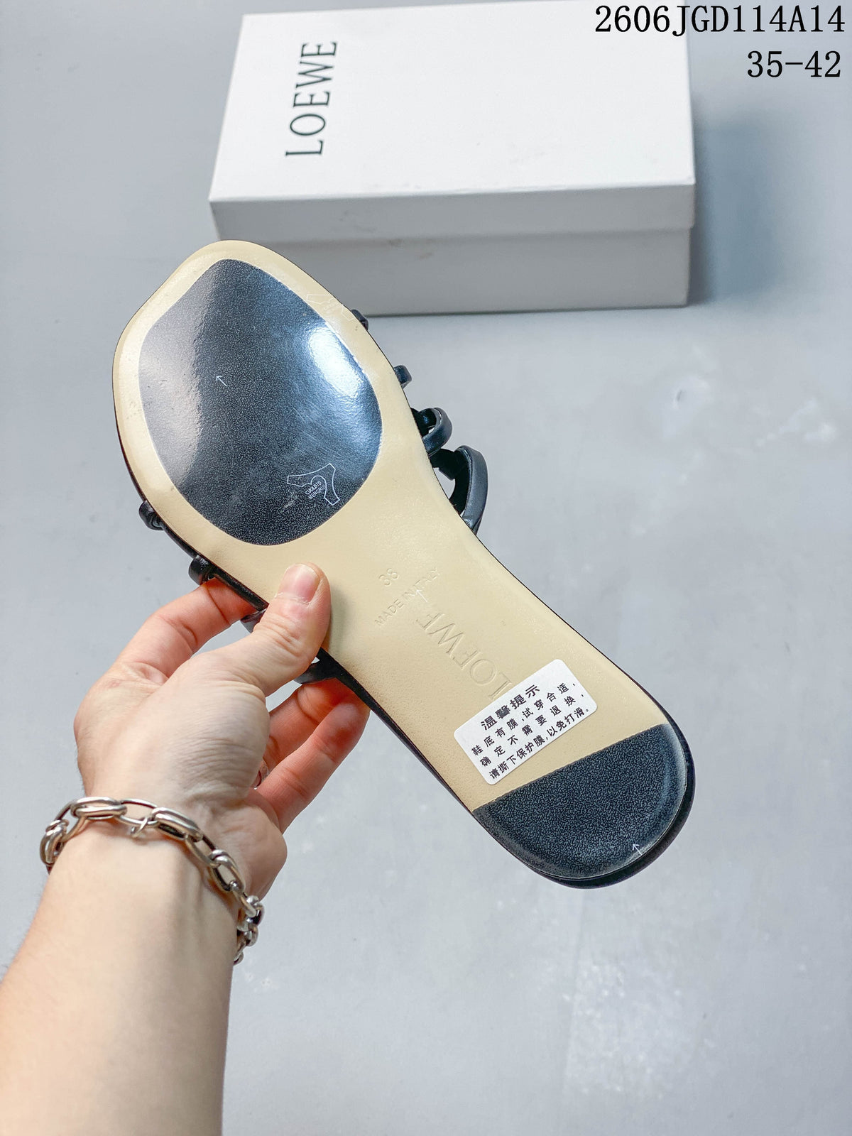 LOEWE Petal Anagram Flat Slide Sandals, Navy