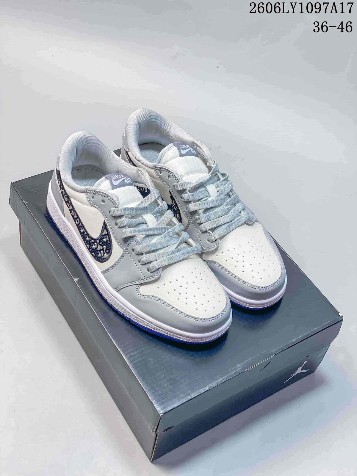 Air Jordan 1 Low Sneakers in White and Gray
