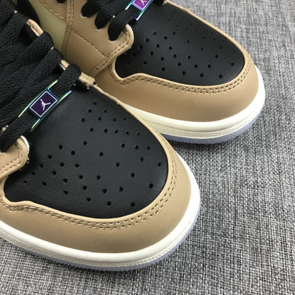 Close-up view of both perforated toe boxes and beige overlays.
