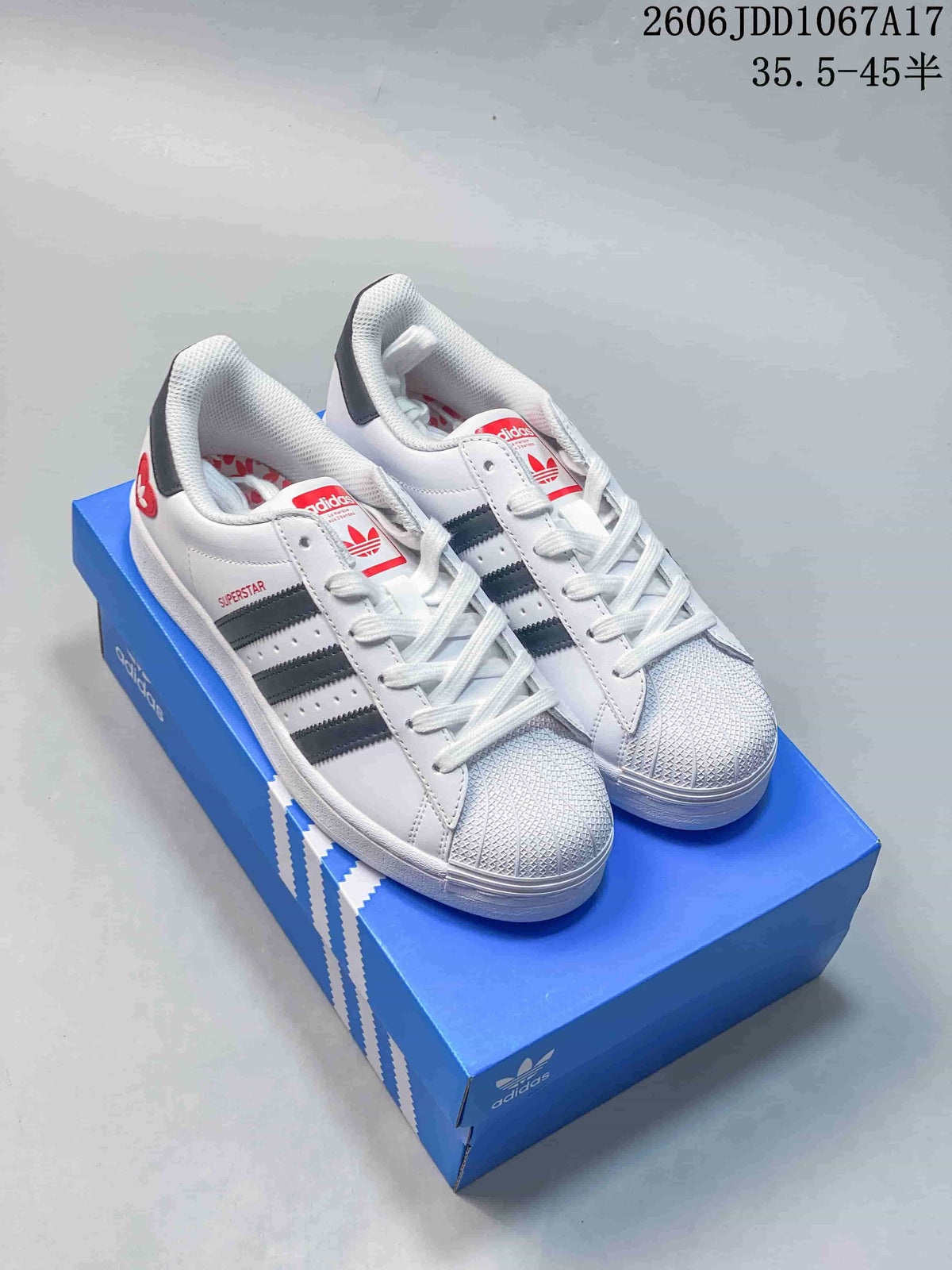 Adidas Superstar Shell-Toe Sneakers in White and Gray