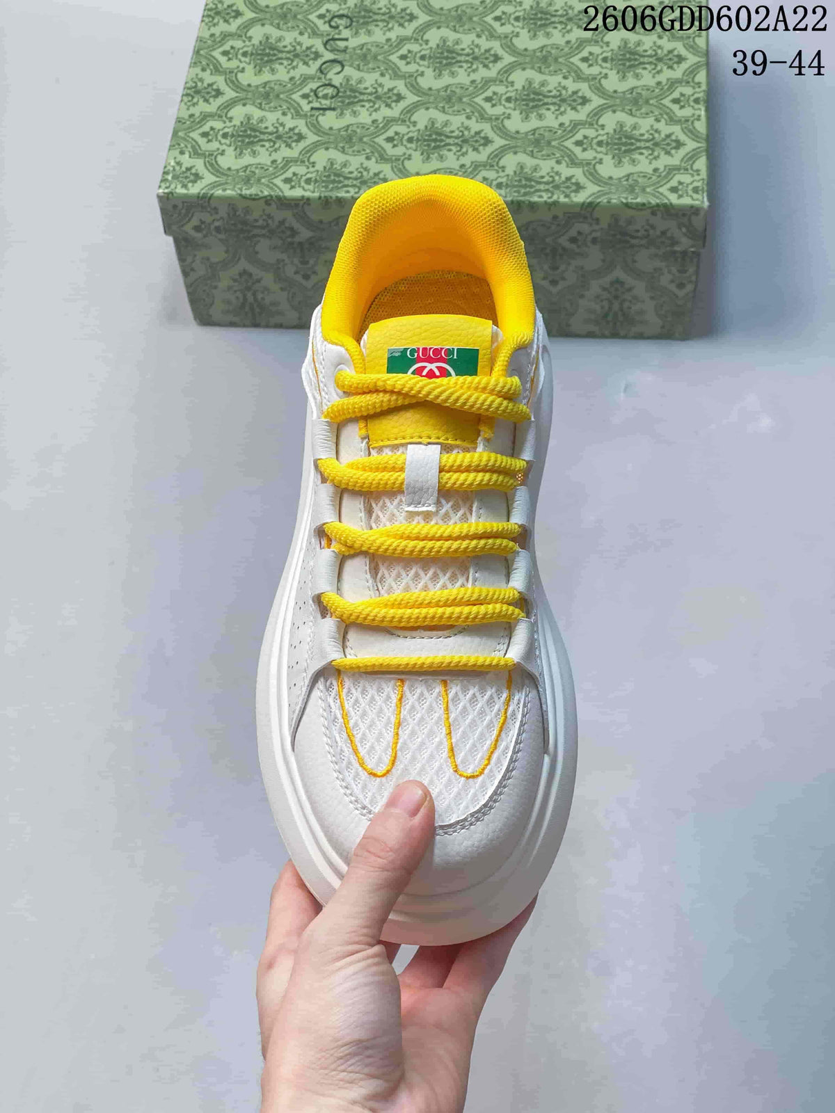 Dior White and Yellow Lace-Up Sneakers 2606GDD602A22