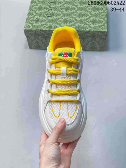 Dior White and Yellow Lace-Up Sneakers 2606GDD602A22