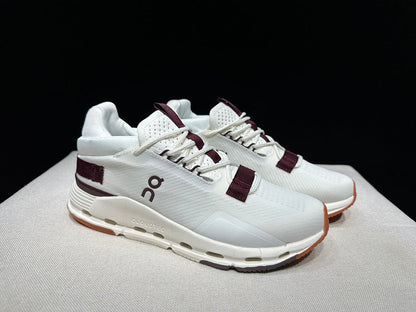 On Cloudnova 2 Sneakers, White and Burgundy