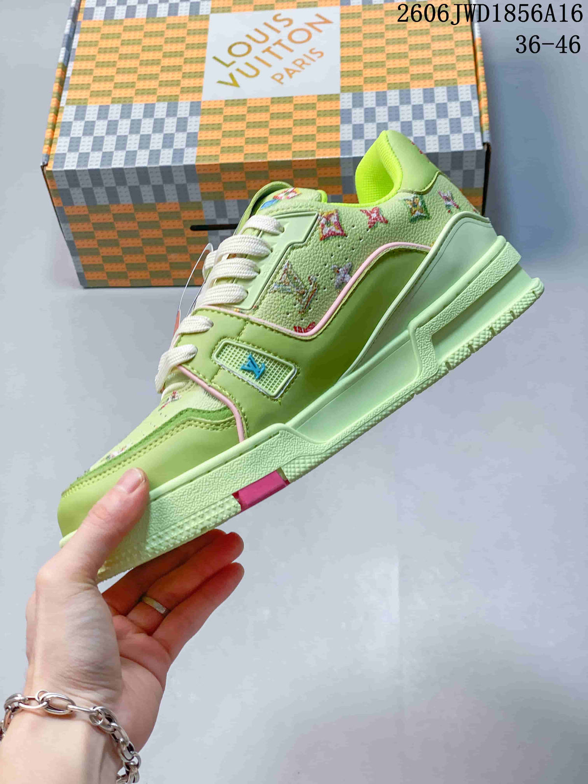 Louis Vuitton Trainer Low-Top Sneakers in Lime Green