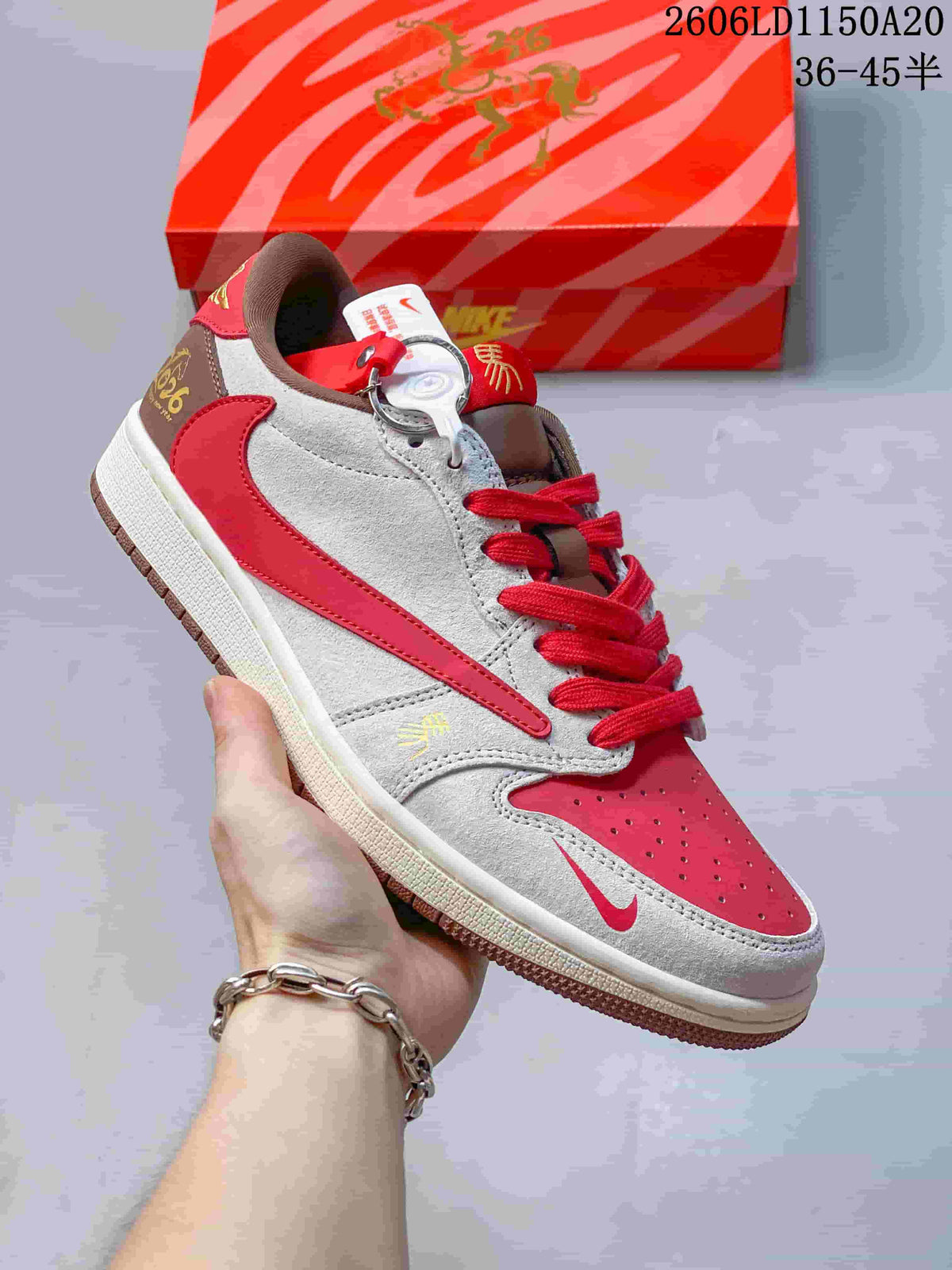 Nike Air Jordan 1 Low Year of the Horse Sneakers Red and Grey
