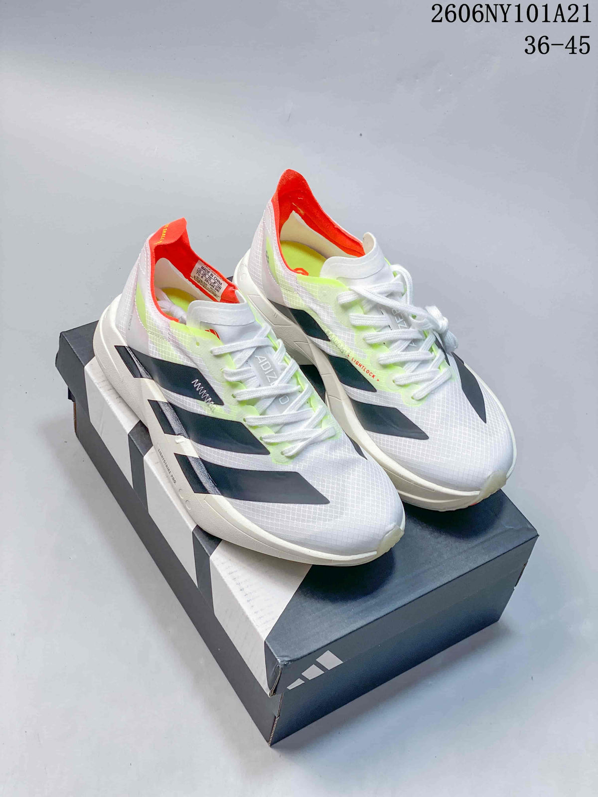 Adidas White Running Shoes with Neon Accents