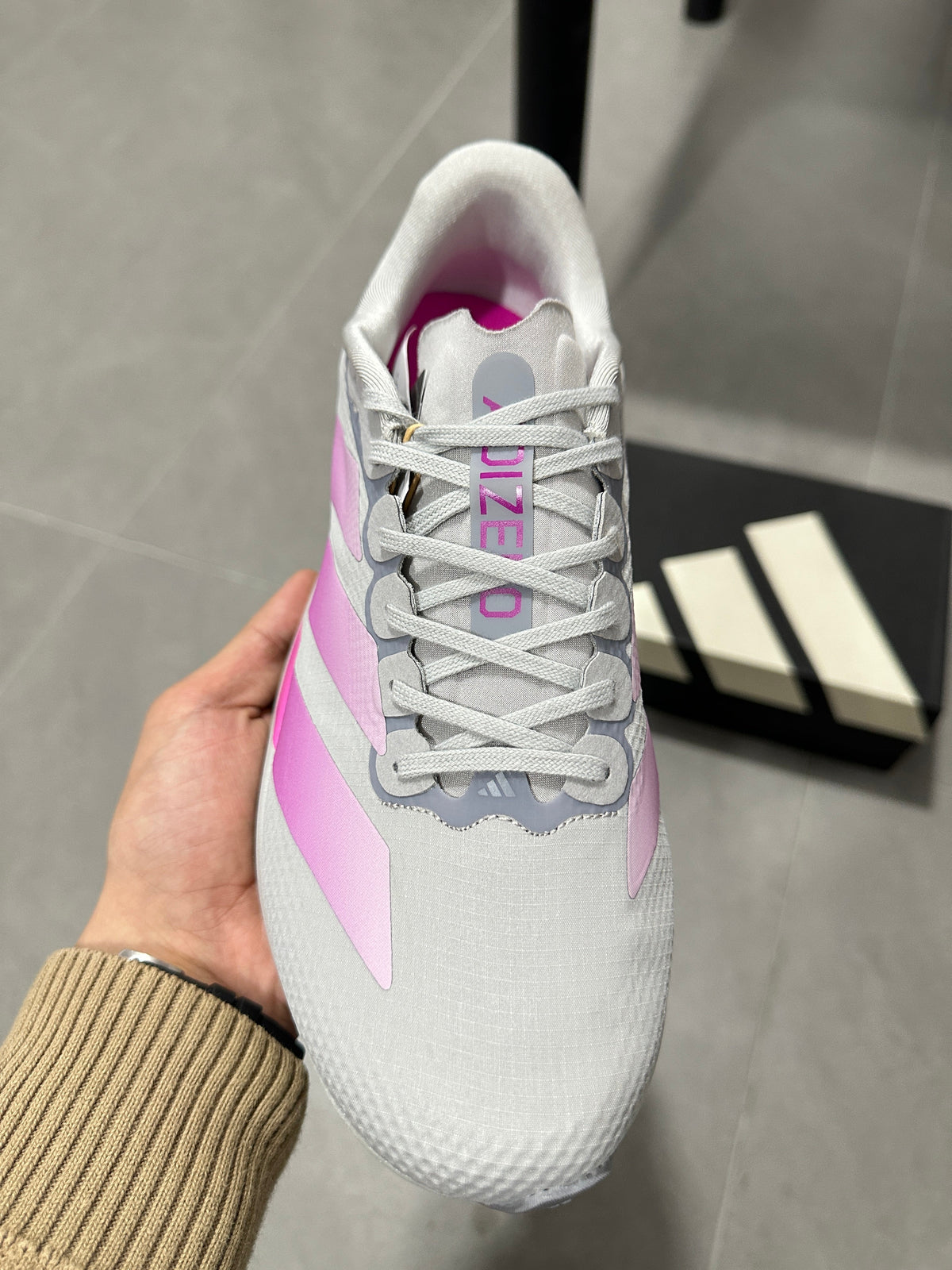 adidas Adizero Lightstrike Pro Running Shoes, Gray and Pink