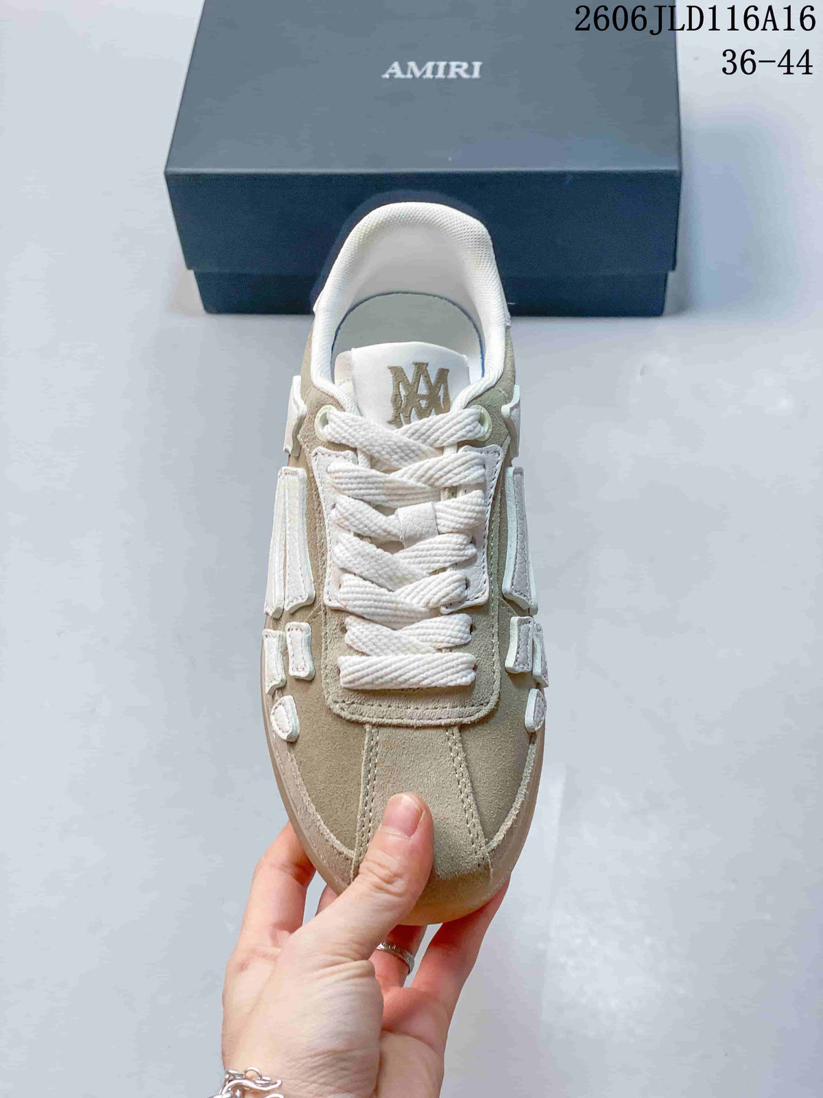 AMIRI Pacific Bones Low-Top Sneakers in Beige and White