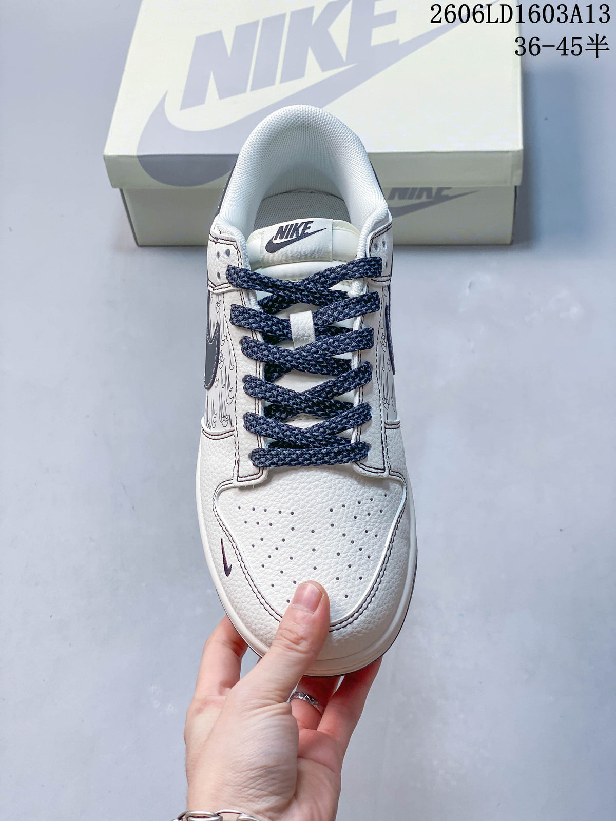 Nike Dunk Low Supreme-Style Sneakers in Cream and Navy