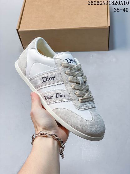 Dior Ribbon Low-Top Sneakers in White and Gray